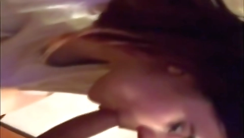 Horny brunette getting a good blowjob on the webcam