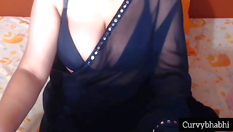 Solo female with big tits enjoying her black bra and her white blouse