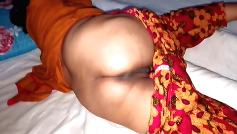 Indian stepmom fucks herself on the bed by stepbro