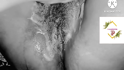 Shaving hairy pussy of me with a lovely girl in camera