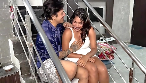 Horny indian MILF with big tits gets a creampie and blowjob