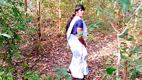 Busty indian girl and her stepson in jungle outdoor sex
