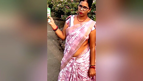 Indian girl in a school uniform gets a massage in the bathroom