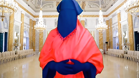 Indian housewife in red lingerie and panties in a bath