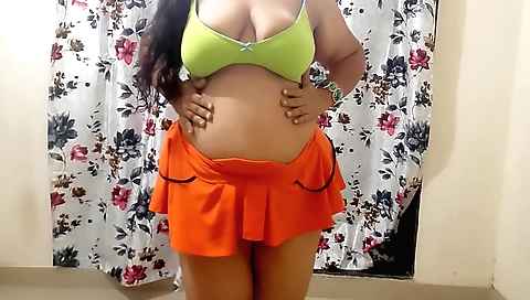 Horny amateur brunette in a sexy black dress and bra