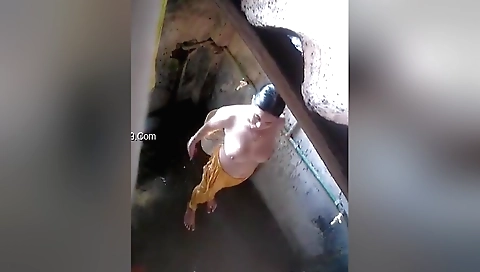 Hot brunette solo shower with hidden cam and massage