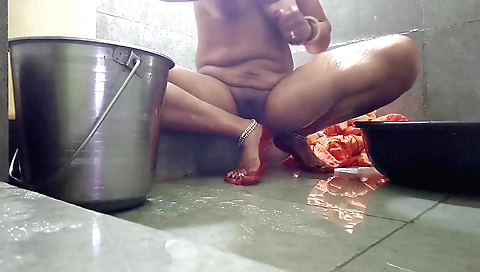 Indian brunette dressed in white lingerie makes hot shower