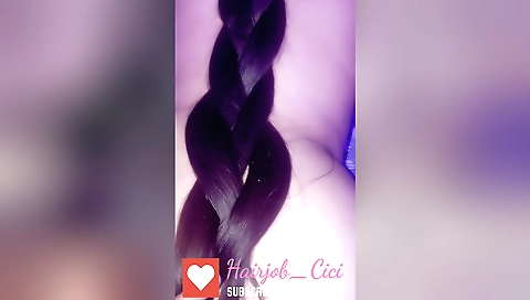 Brunette girl with braided hair giving private sex show