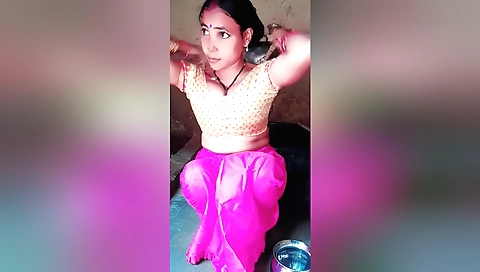 Sexy brunette massage by herself on bed in amateur porn