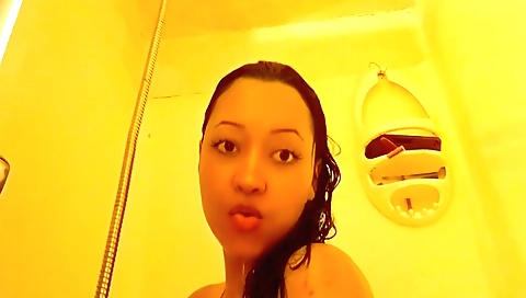 Busty brunette in a shower is getting fucked on the floor