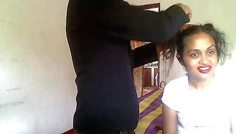 Hot brunette in a dress gets fucked behind the curtain