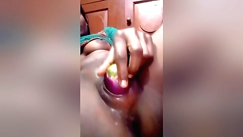 Indian brunette with big booty masturbates with a dildo