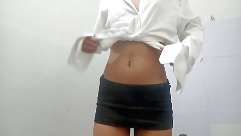 Slender indian babe with big ass rides a large black dildo